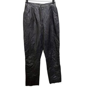 Group 5 Leather Vintage Black High Rise Straight Leg Pleated Pants